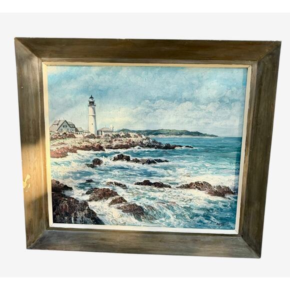 Vintage Framed Oil on Canvas Painting Portland Head Lighthouse, Maine Signed - Picture 16 of 16